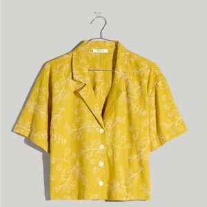MADEWELL Embroidered Linen-Blend Resort Crop Shirt Medium